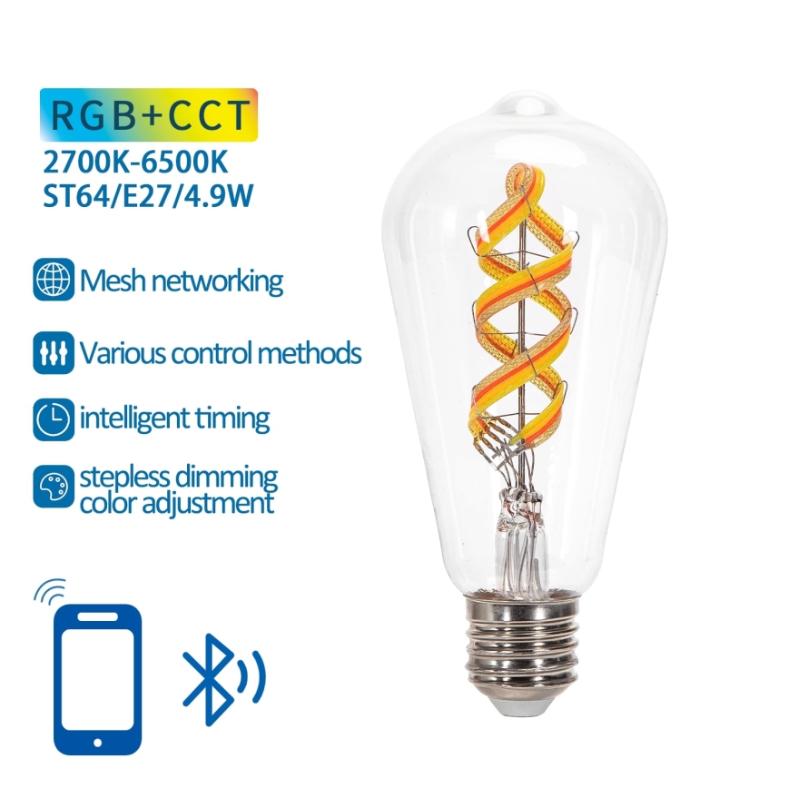 LED RGBW Prigušiva sijalica FILAMENT MESH Smart ST64 E27/4,9W/230V 2700-6500K - Aigostar