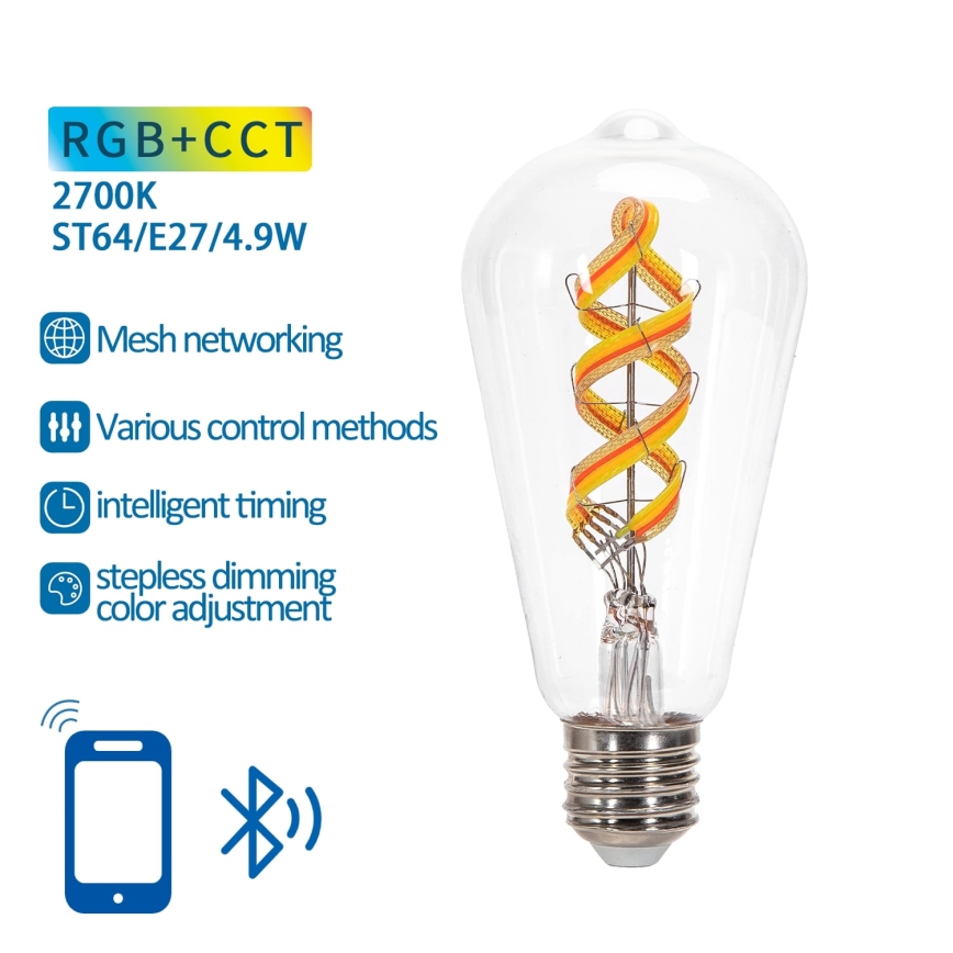 LED RGBW Prigušiva sijalica FILAMENT MESH Smart ST64 E27/4,9W/230V 2700K - Aigostar