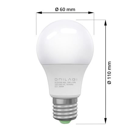 LED Sijalica ECOLINE A60 E27/10W/230V 3000K - Brilagi