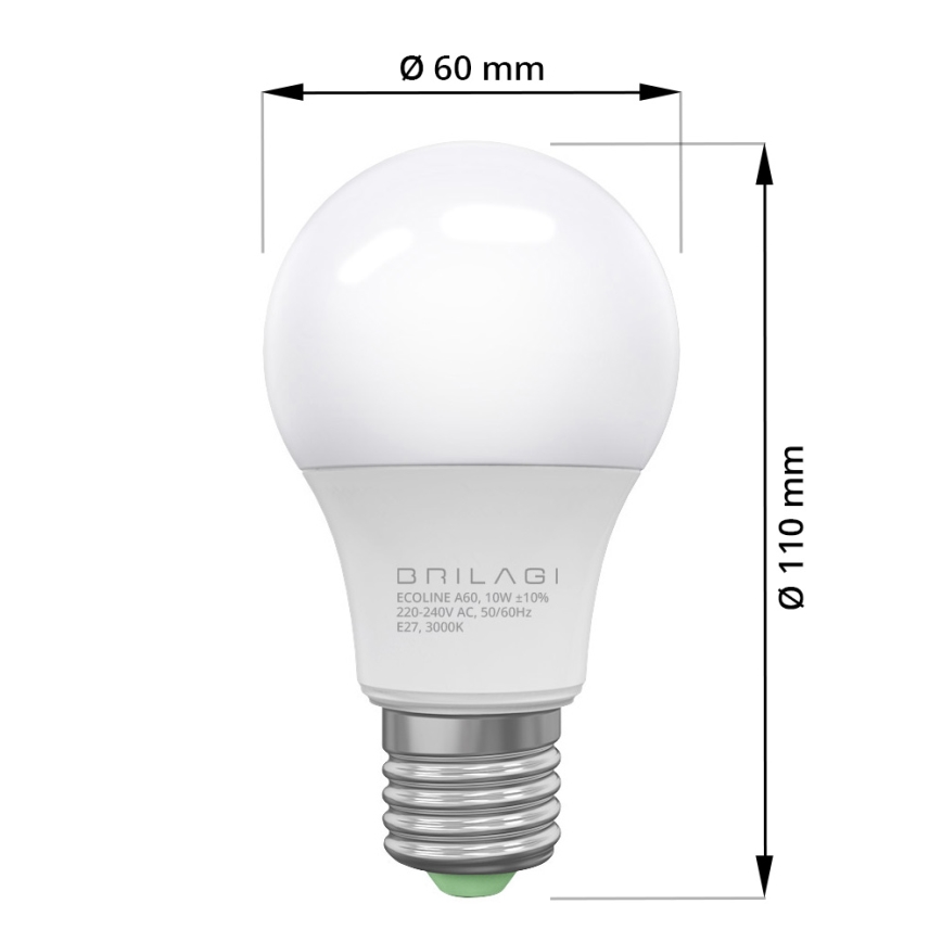 LED Sijalica ECOLINE A60 E27/10W/230V 3000K - Brilagi