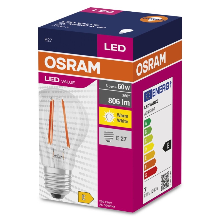 LED Sijalica FILAMENT A60 E27/6,5W/230V 2700K - Osram