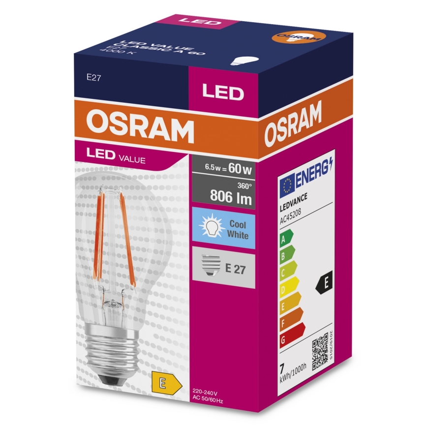 LED Sijalica FILAMENT A60 E27/6,5W/230V 4000K - Osram