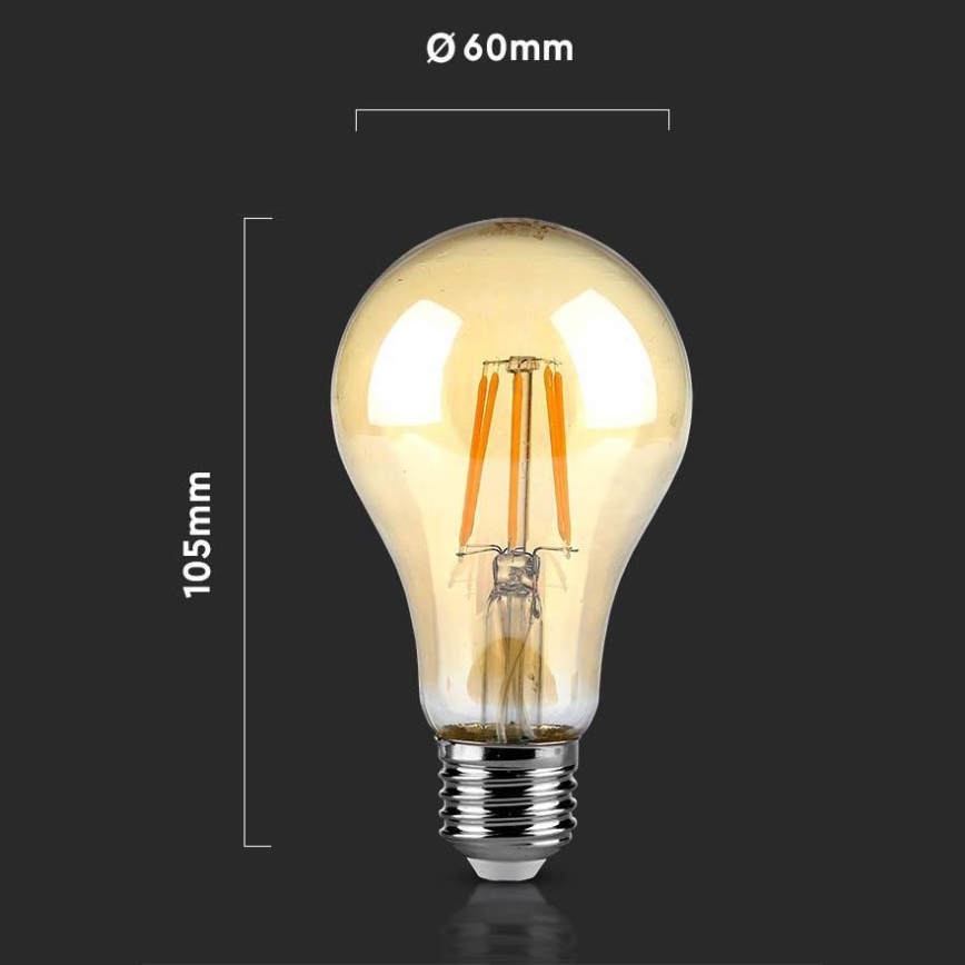 LED Sijalica FILAMENT AMBER A67 E27/10W/230V 2200K