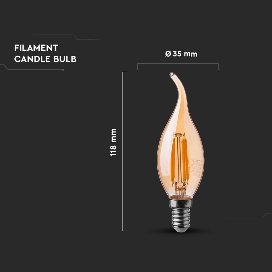 LED Sijalica FILAMENT AMBER E14/4W/230V 2200K