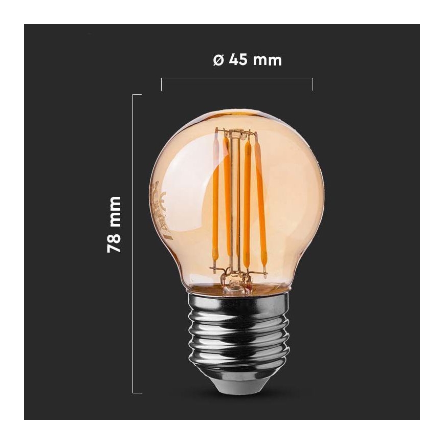 LED Sijalica FILAMENT AMBER G45 E27/4W/230V 2200K