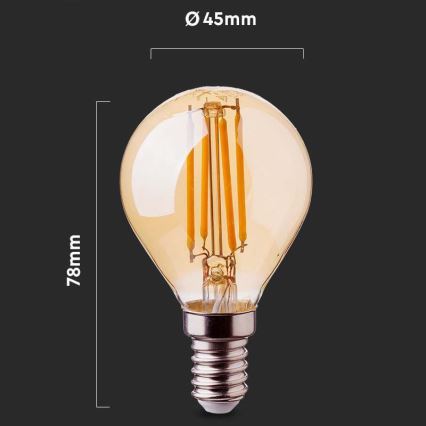 LED Sijalica FILAMENT AMBER P45 E14/4W/230V 2200K