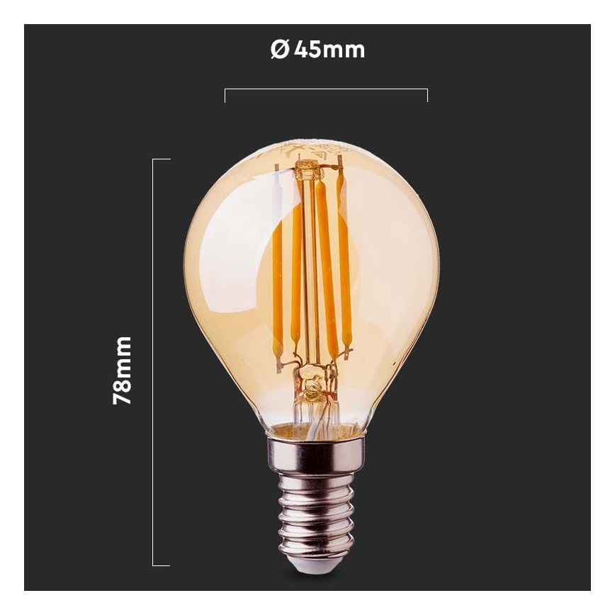 LED Sijalica FILAMENT AMBER P45 E14/4W/230V 2200K