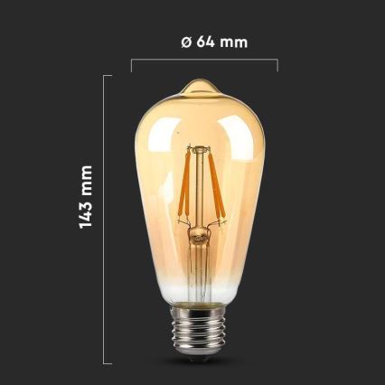 LED Sijalica FILAMENT AMBER ST64 E27/8W/230V 2200K