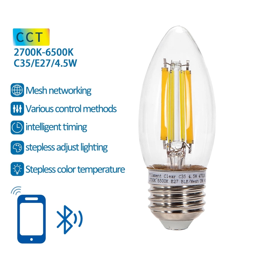 LED Prigušiva sijalica FILAMENT MESH Smart C35 E27/4,5W/230V 2700-6500K - Aigostar