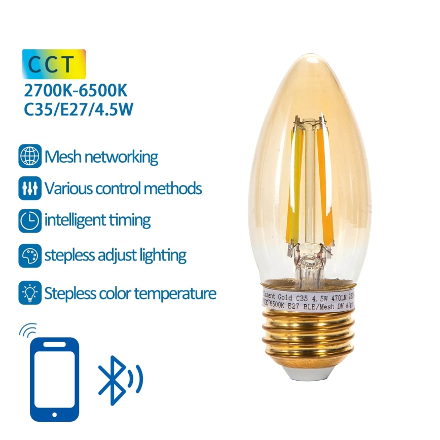 LED Prigušiva sijalica FILAMENT MESH Smart C35 E27/4,5W/230V 2700-6500K - Aigostar