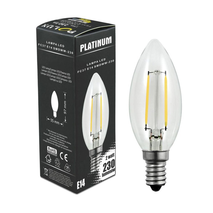 LED Sijalica FILAMENT C37 E14/2W/230V 3000K