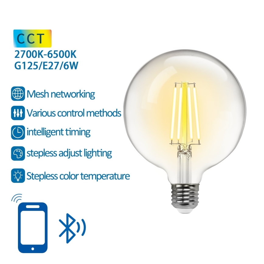 LED Prigušiva sijalica FILAMENT MESH Smart G125 E27/6W/230V 2700-6500K - Aigostar