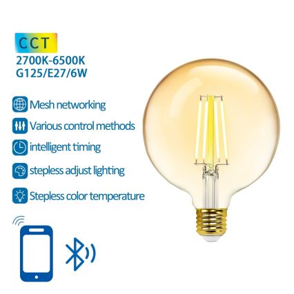 LED Prigušiva sijalica FILAMENT MESH Smart G125 E27/6W/230V 2700-6500K - Aigostar