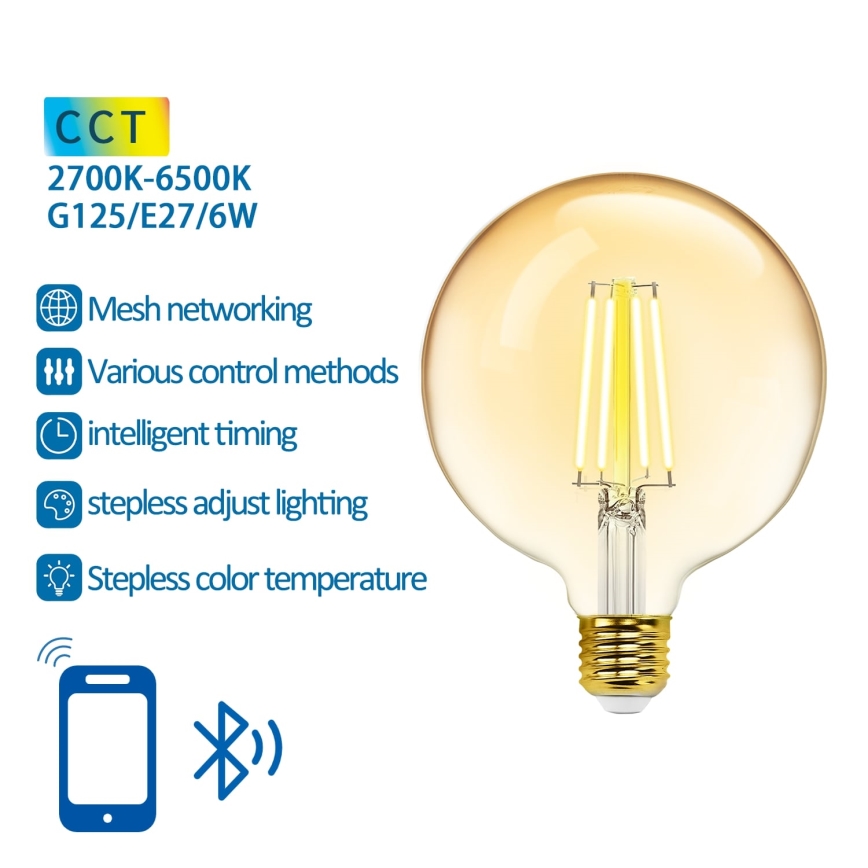 LED Prigušiva sijalica FILAMENT MESH Smart G125 E27/6W/230V 2700-6500K - Aigostar