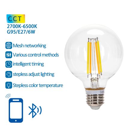 LED Prigušiva sijalica FILAMENT MESH Smart G95 E27/6W/230V 2700-6500K - Aigostar