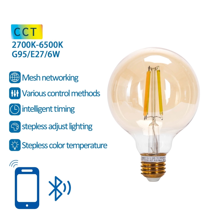 LED Prigušiva sijalica FILAMENT MESH Smart G95 E27/6W/230V 2700-6500K - Aigostar