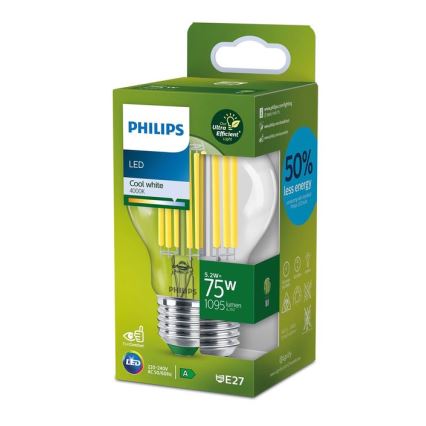 LED Sijalica FILAMENT Philips A70 E27/5,2W/230V 4000K