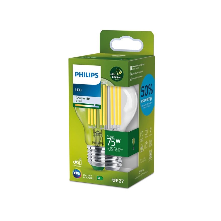 LED Sijalica FILAMENT Philips A70 E27/5,2W/230V 4000K