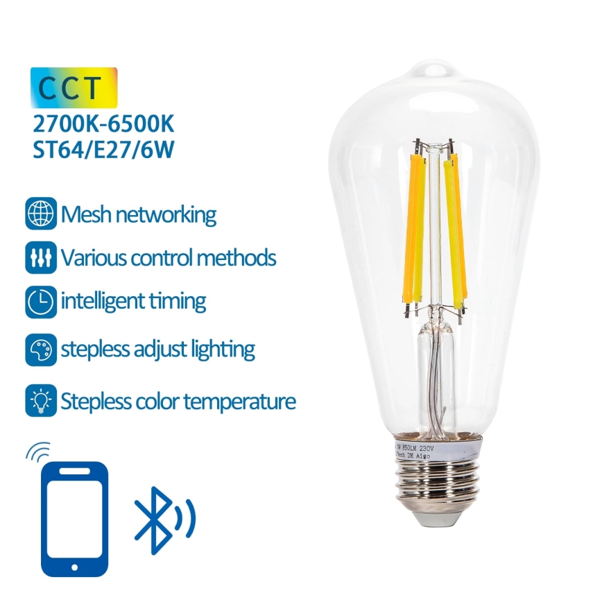 LED Prigušiva sijalica FILAMENT MESH Smart ST64 E27/6W/230V 2700-6500K - Aigostar