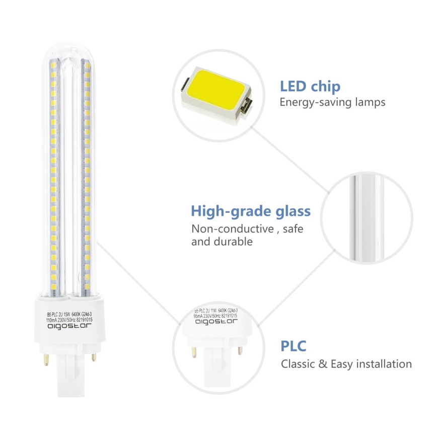 LED Sijalica G24D-3/15W/230V 6500K - Aigostar