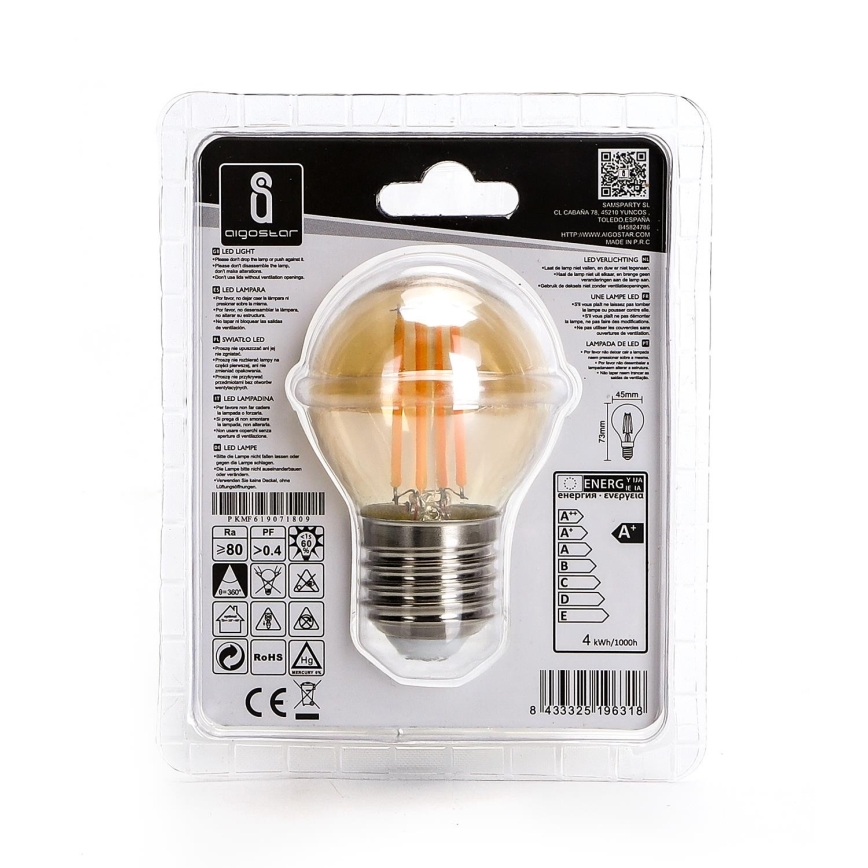 LED Sijalica G45 E27/4W/230V 2200K - Aigostar