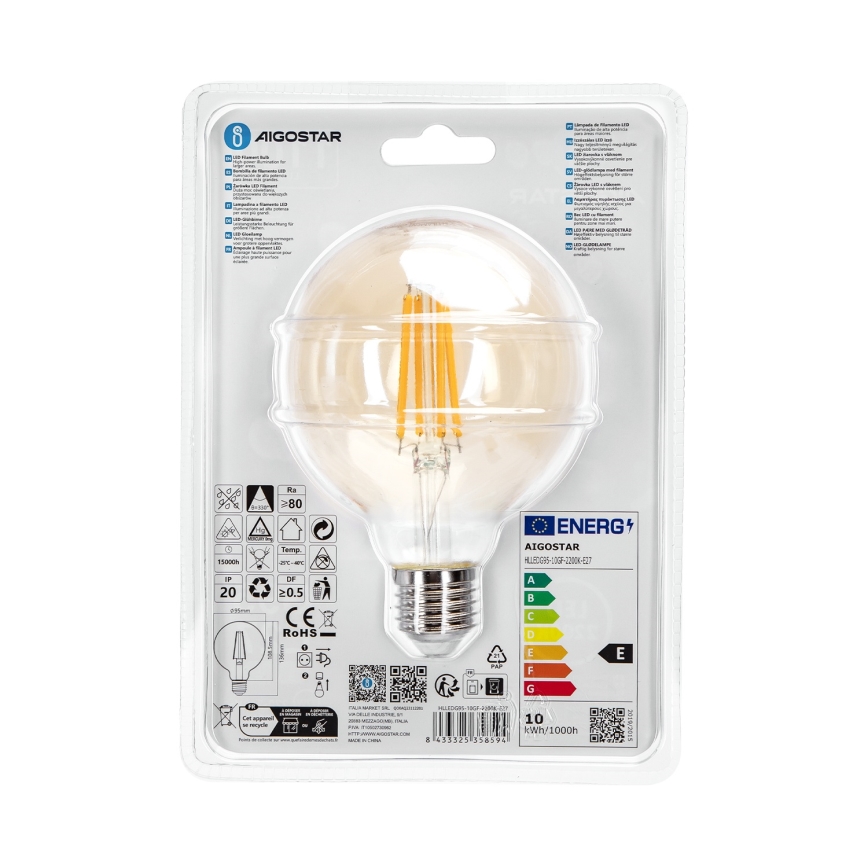 LED Sijalica G95 E27/10W/230V 2200K - Aigostar