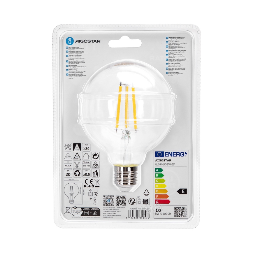 LED Sijalica G95 E27/10W/230V 2700K - Aigostar