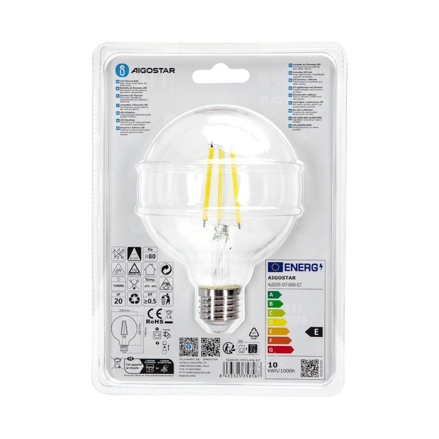 LED Sijalica G95 E27/10W/230V 6500K - Aigostar