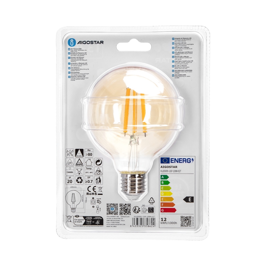 LED Sijalica G95 E27/12W/230V 2200K - Aigostar