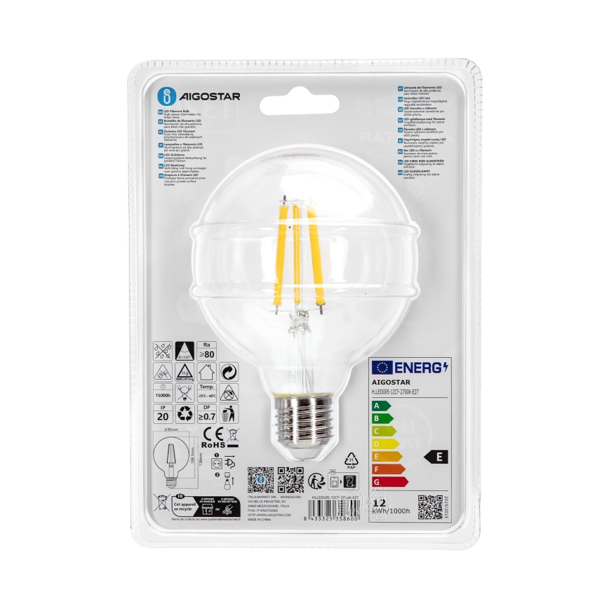 LED Sijalica G95 E27/12W/230V 2700K - Aigostar