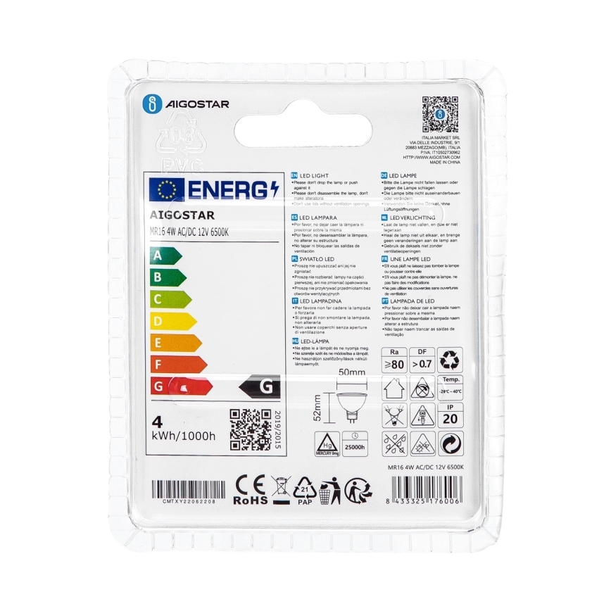 LED Sijalica MR16 GU5,3/4W/12V 6500K - Aigostar