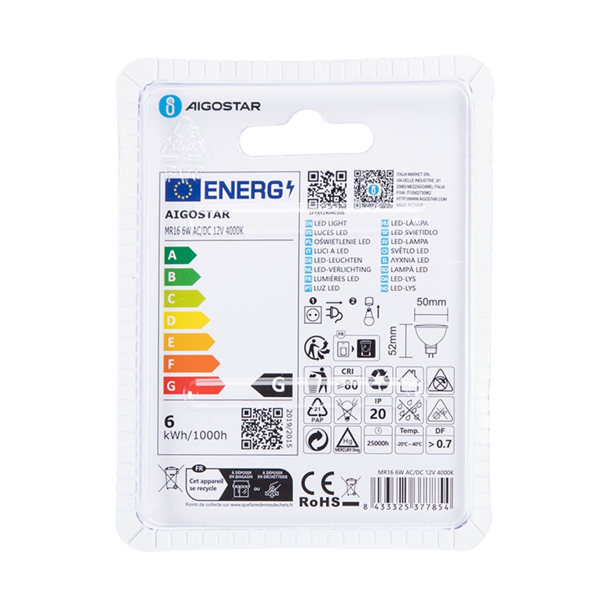 LED Sijalica MR16 GU5,3/6W/12V 4000K - Aigostar
