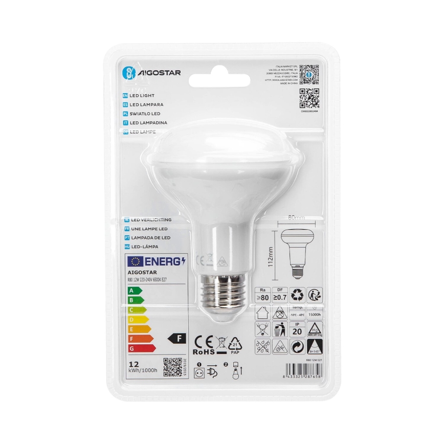 LED Sijalica R80 E27/12W/230V 6500K - Aigostar