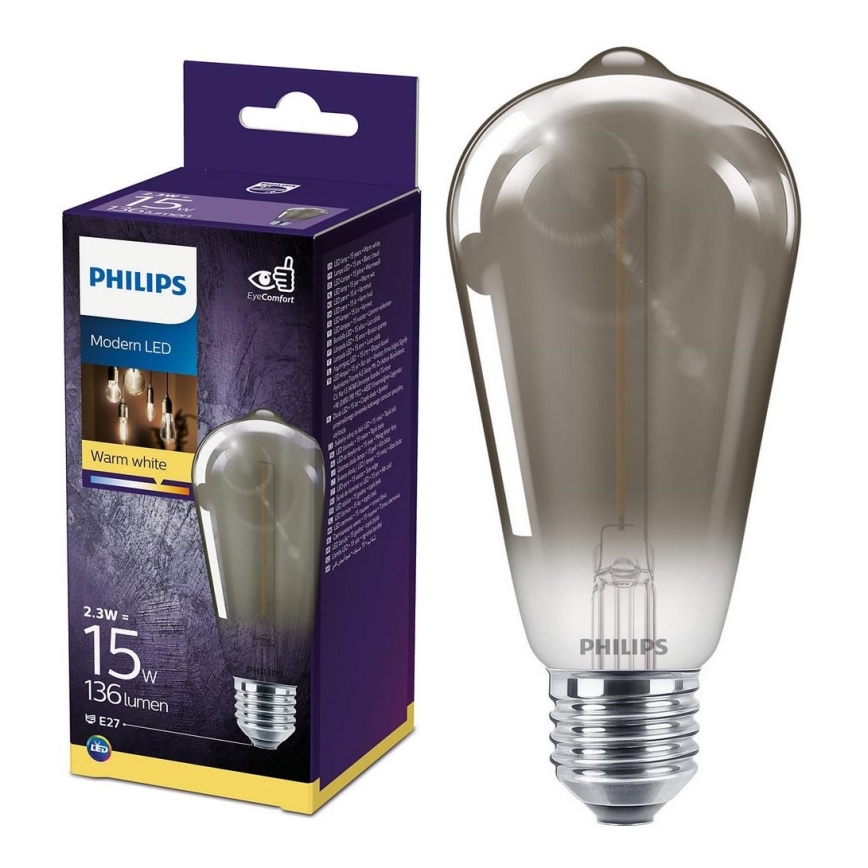 LED Sijalica SMOKY VINTAGE Philips ST64 E27/2,3W/230V 2700K