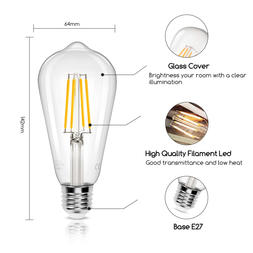 LED Sijalica ST64 E27/8W/230V 2700K - Aigostar