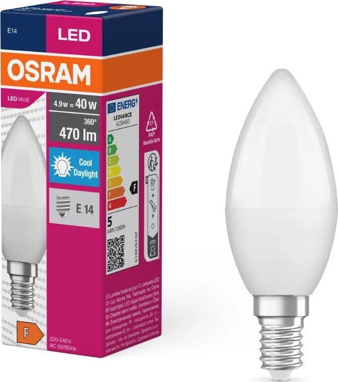 LED sijalica VALUE B40 E14/4,9W/230V 6500K - Osram