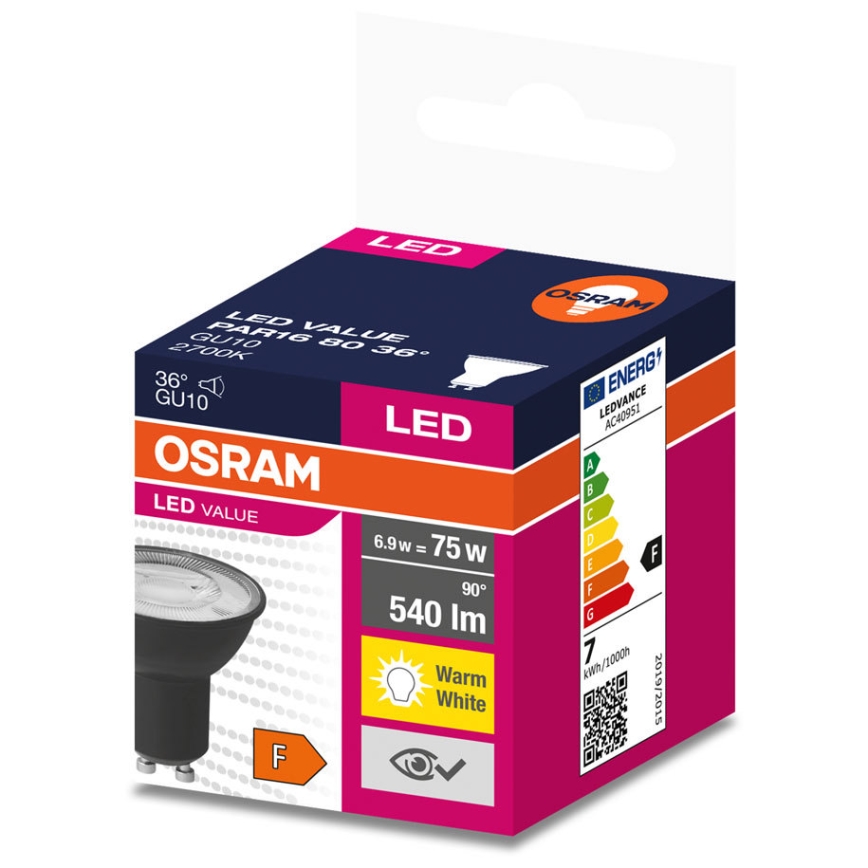 LED Sijalica VALUE PAR16 GU10/6,9W/230V 2700K 36° crno - Ledvance