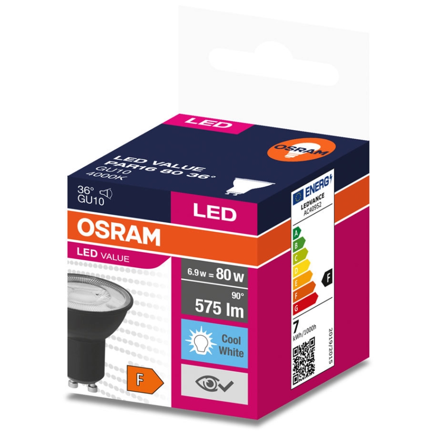 LED Sijalica VALUE PAR16 GU10/6,9W/230V 6500K 36° crno - Ledvance