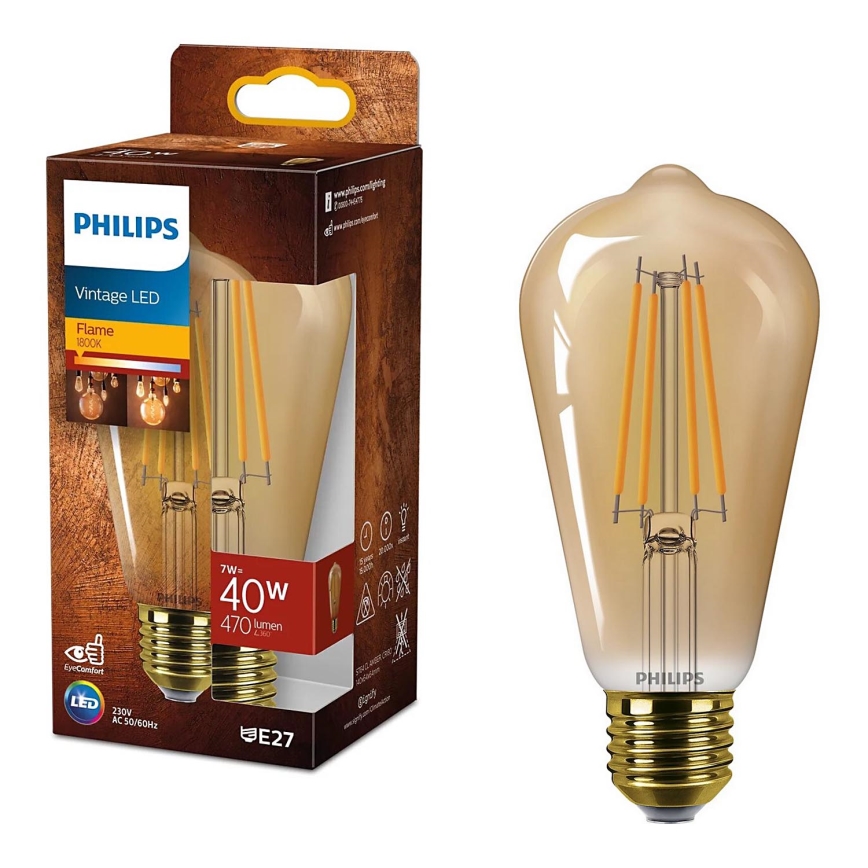 LED Sijalica VINTAGE Philips ST64 E27/7W/230V 1800K
