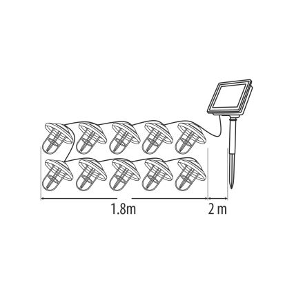 LED solarna girlanda 10xLED/1,2V 300 mAh 3,8 m IP44 u boji bakra