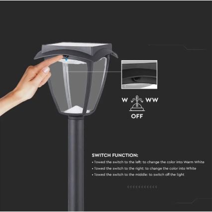 LED Solarna lampa LED/2W/230V 93 cm 3000/6000K IP65 2200 mAh