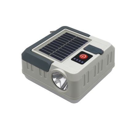 LED Prigušiva punjiva solarna lampa sa funkcijom powerbank-a LED/1W/5,5V 8000K IPX4 1200 mAh sivo