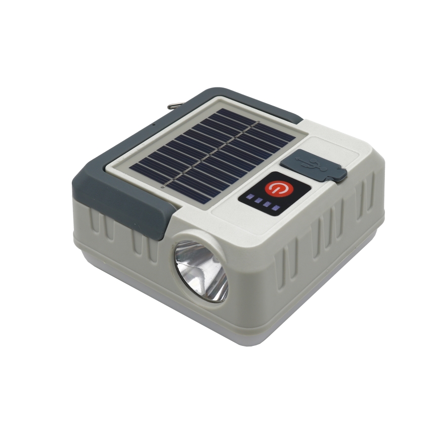 LED Prigušiva punjiva solarna lampa sa funkcijom powerbank-a LED/1W/5,5V 8000K IPX4 1200 mAh sivo