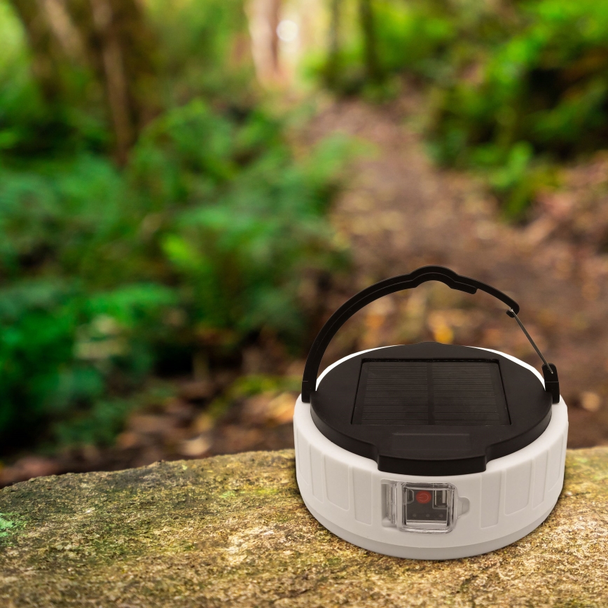 LED Prigušiva punjiva solarna lampa sa funkcijom powerbank-a K3 LED/2W/5,5V 6500K IPX4 2400 mAh crno/bela