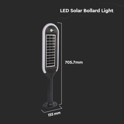 LED solarna lampa sa senzorom BOLLARD LED/5W/5,5V 70 cm 4000K IP65 2000 mAh