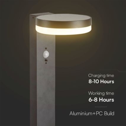 LED solarna lampa sa senzorom LED/2W/3,7V IP54 3000K 2200 mAh okrugla crna