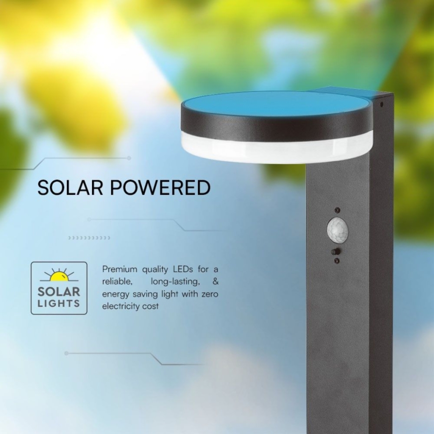 LED solarna lampa sa senzorom LED/2W/3,7V IP54 3000K 2200 mAh okrugla crna