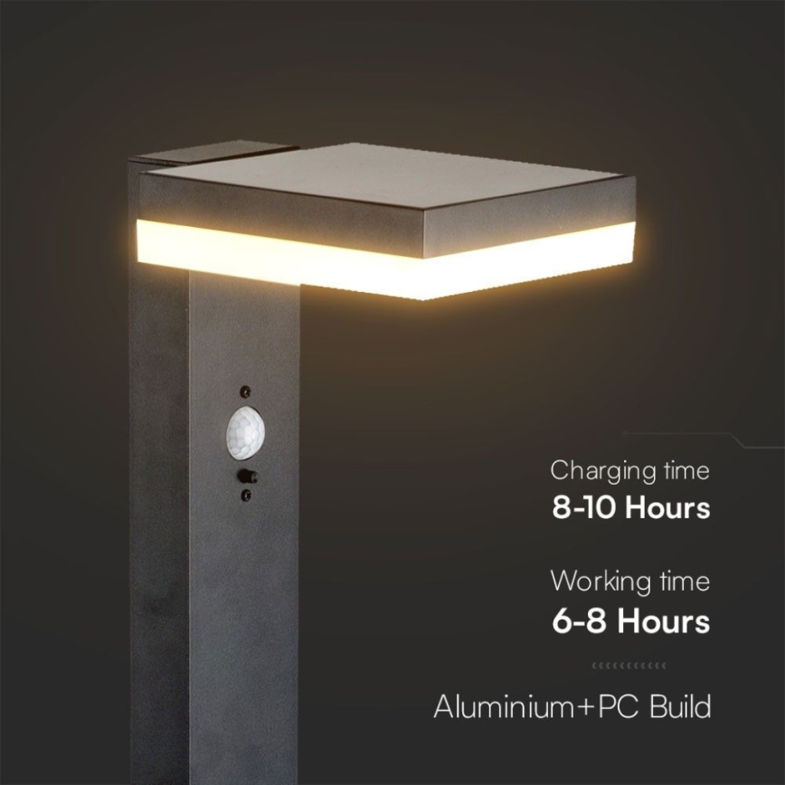 LED Solarna lampa sa senzorom LED/2W/3,7V IP54 3000K uglast crno