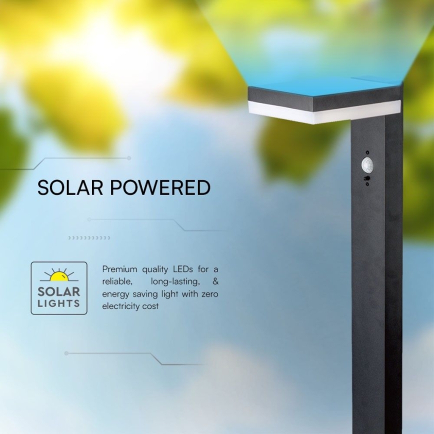 LED Solarna lampa sa senzorom LED/2W/3,7V IP54 3000K uglast crno