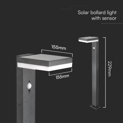 LED Solarna lampa sa senzorom LED/2W/3,7V IP54 3000K uglast crno